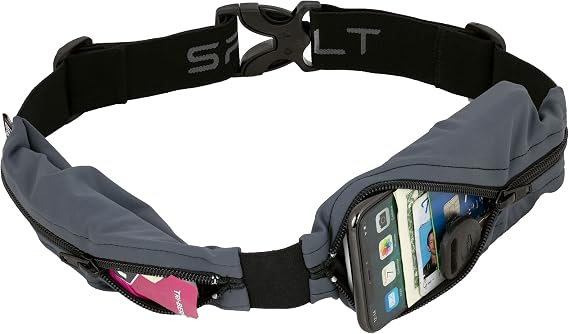 SPIbelt Dual Pocket Pro Running Belt for Adults, Expandable Pockets, Adjustable Waist, No Bounce, Anthracite with Black Zipper