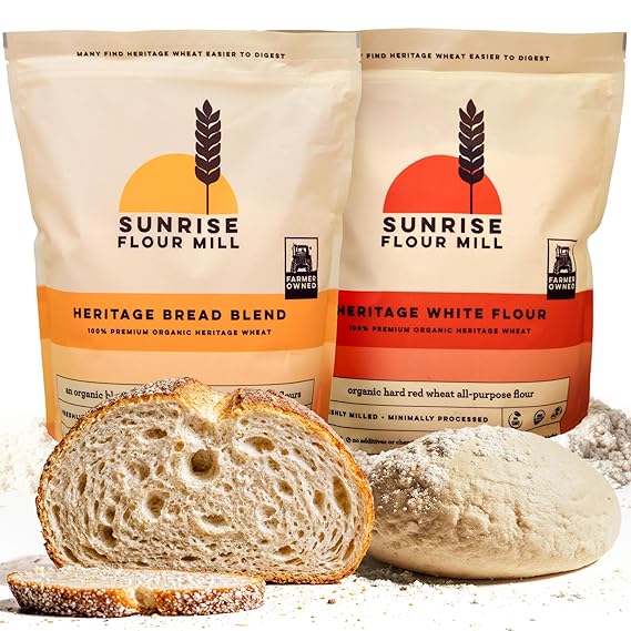 Sunrise Flour Mill Heritage Organic Bread Flour Blend & White Flour (80 Ounce (Pack of 2)) - Non-GMO, Kosher, Grown Without Glyphosate, Unbleached, High Protein, Superior Baking