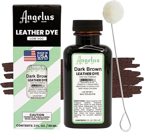 Angelus Leather Dye - Flexible Leather Dye for Shoes, Boots, Bags, Crafts, Furniture, More 3oz (Dark Brown)