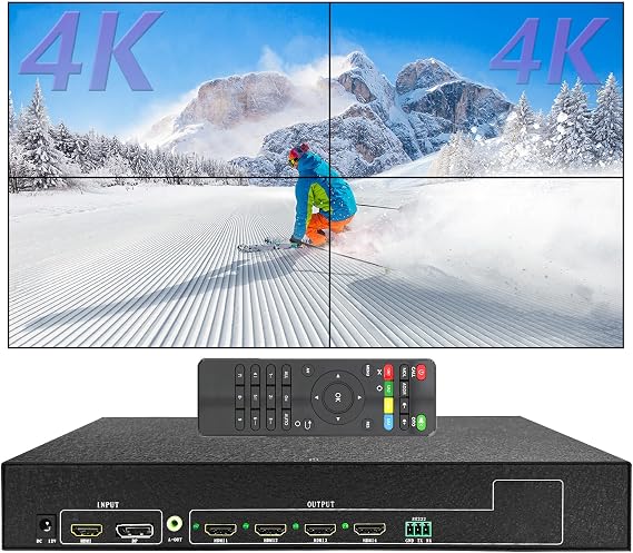 ICUIXIAN Video Wall Controller 2x2 4K60Hz,HDMI2.0-HDCP2.2, 11 Splicing Mode