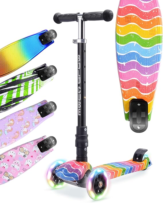BOLDCUBE Big Fold | Three Wheel Scooter for Children Ages 5-10 Years | LED Wheels with Flashing Lights | Height Adjustable 65 to 89 cm | Rear Reflectors