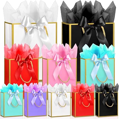KEEPARTY 10 PCS Gift Bags Assorted Sizes and Designs with Handle and Tissue Paper Thank You Bags with Bow Ribbon for Birthday Party Baby Shower Wedding Holiday Presents