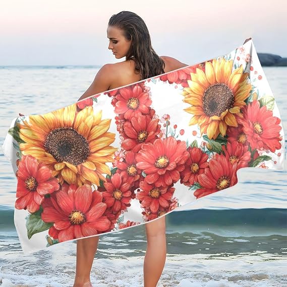 Peace Sign Floral Print Beach Blankets Towels Wrap Oversized Quick Dry Sand Free with Storage Bag 3060 inch