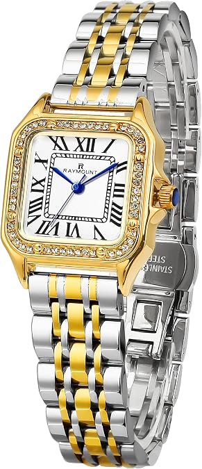FORSINING Classic Square Watches for Women with Crystal Accents and Stainless Steel, Roman Numerals Ladies Casual Dress Watch