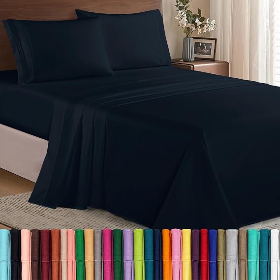 Elegant Comfort Luxury Soft 1500 Premier Egyptian 4-Piece Premium Hotel Quality Wrinkle Resistant Coziest Bedding Set, All Around Elastic Fitted Sheet, Deep Pocket, Twin/Twin XL, Black