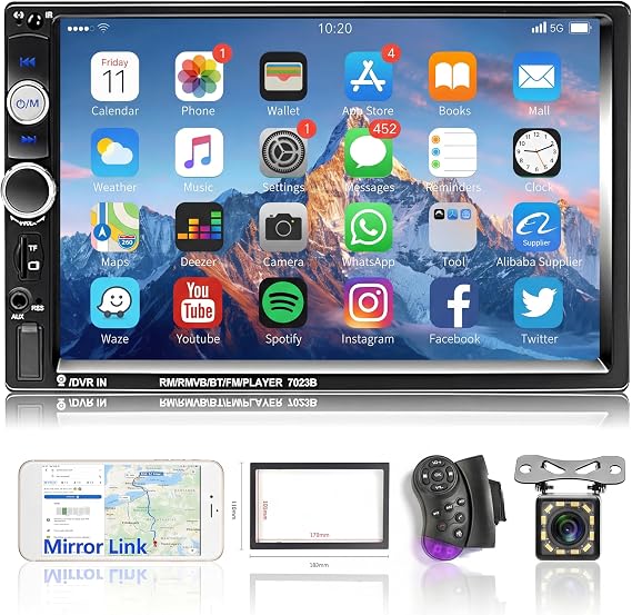 Hodozzy Double Din Car Stereo 7-Inch Touch Screen Car Radio with Bluetooth Indash 2 Din Car Audio Head Unit Support Mirror Link for Android/iOS USB TF AUX FM MP5 Multimedia Player + Backup Camera