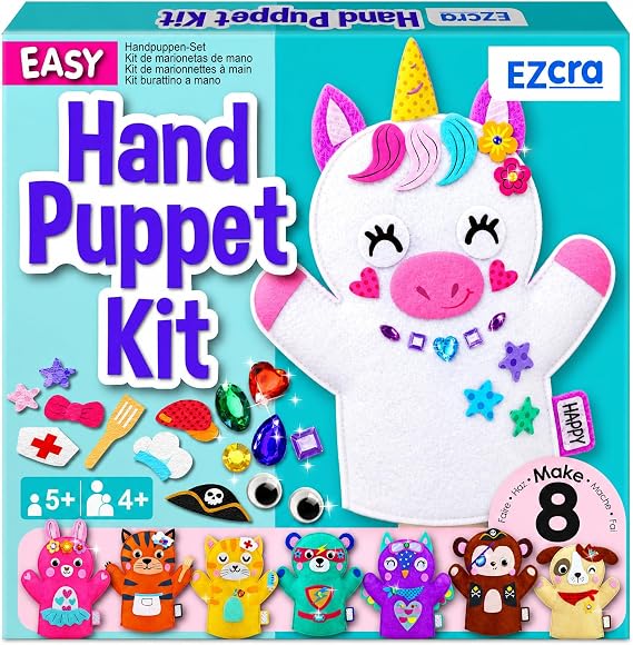 EZCRA Unicorn Hand Puppet Making Kit for Kids - 8 DIY Felt Projects