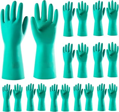 ThxToms 10 Pairs Nitrile Chemical Resistant Gloves, 15mil,13, Reusable Latex Rubber Free Heavy Duty Gloves, Acid Alkali Oil Protection, Industrial Use and Household Cleaning, Non-Slip, Large