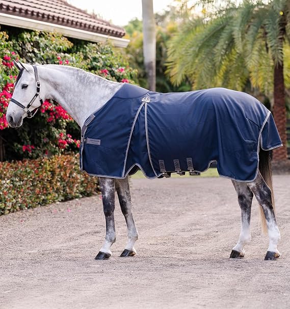 Horseware Rambo Optimo Stable Sheet - Navy/Thunderstorm Grey & Silver, 72 inches