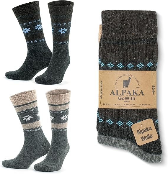 GoWith 2-in-4 Alpaca Wool Thermal Wash Soft Natural Winter Shoes Snow Pattern For Boots Women and Men Socks 3097