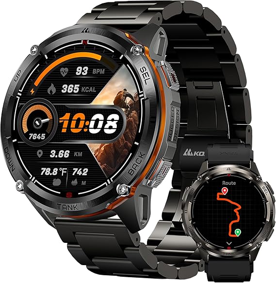 KOSPET Tank T3 Ultra 2 GPS Smart Watch for Men, Extra-Long Battery, Full Stainless Steel Body Rugged Smartwatch with Bluetooth Calling, Pressure&Altitude&Compass, 1.43" AMOLED Display(2 Bands)