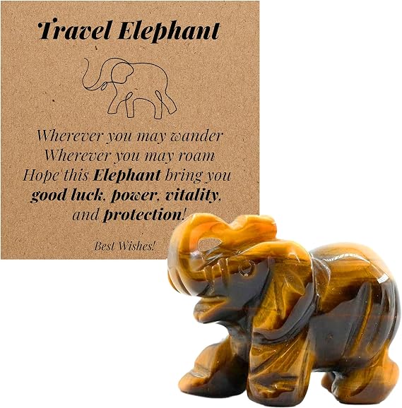 Elephant Figurines Gift for Travelers Women Mini Elephant Figurine Good Luck Gifts, Tiger's Eye