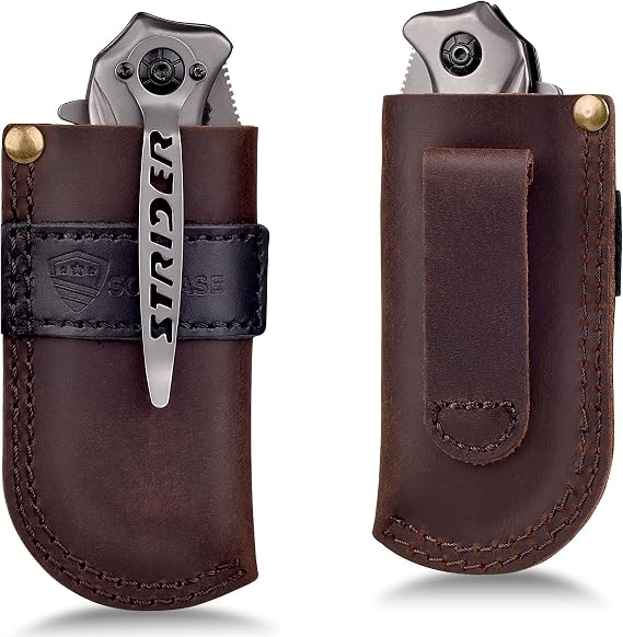 Leather Knife Sheath Belt Series - Durable, Well Made, Nice Leather, Easy and Quick Access to the Knife, Suitable for Most Folding Knives, Darkbrown