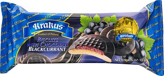 Blackcurrant Flavored Jelly Krakus Biscuits Covered in Chocolate, Imported Polish Chocolate Cookies Gift Package, 135g/4.76oz