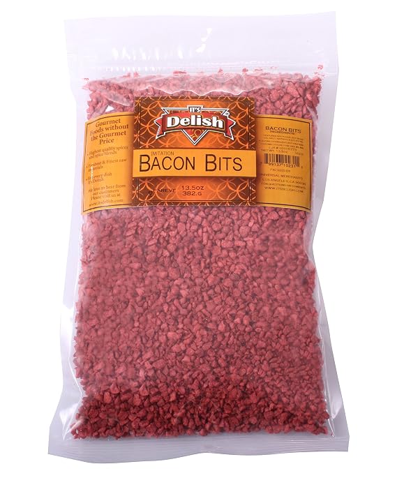 Imitation Bacon Bits by Its Delish, 1 LB Bulk Bag | Kosher Parve Vegan for Salad Topping, Eggs, Baked Potatoes with Smoky Flavor and Crunch