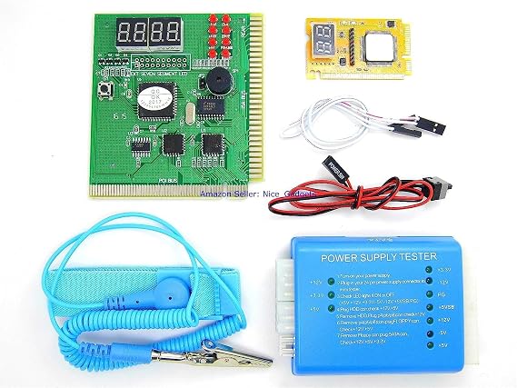 PC Motherboard and PSU Power Supply Tester Diagnostic Analyzer Starter Kit | PCI miniPCIe Post Test Card Test Old PC Laptop, 4 Digital, 8 LED, Bios Speaker, Mobo Power Switch, ESD Strap, Carrying Case