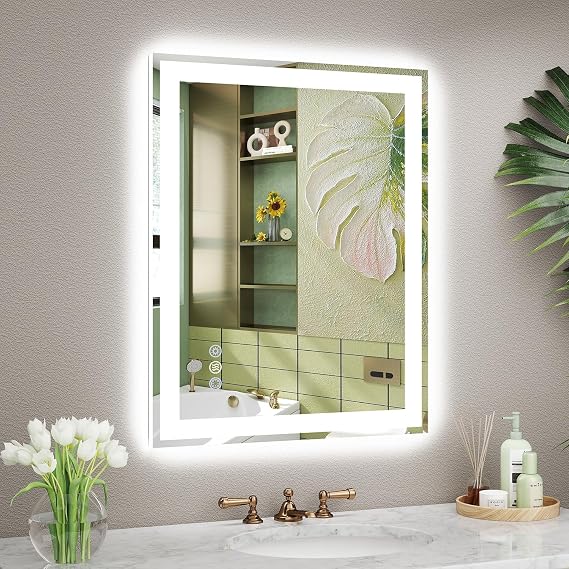 24x30 LED Bathroom Mirror with Lights, Super Bright Front & Backlit Vanity Mirror for Wall, Anti-Fog & Memory Smart Mirror, 5mm Shatter-Proof Tempered Glass, ETL Listed, VerticalHorizontal