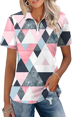 LOMON Womens Golf Polo Shirts Summer Short Sleeve 14 Zip Tops Moisture Wicking Casual Tennis Activewear with Pockets