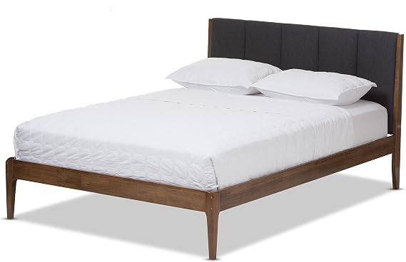 Baxton Studio Bella Mid-Century Wood Platform Bed, Queen, Dark Grey/Medium Walnut Brown