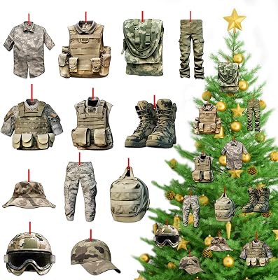 FLYAB 12PCS Army Christmas Ornament Wooden Army Ornament for Christmas Tree Soldier Coat Uniform Hanging Ornament Military Christmas Tree Ornament Veteran Gifts for Men Xmas Gifts