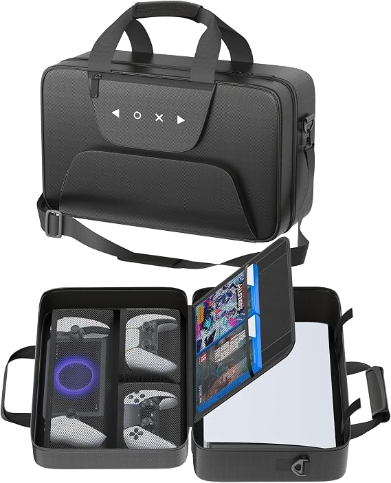 Gersker PS5 Carry Case Compatible with PS5/Slim/Pro Digital & Disc Console, PS5 Travel Bag with Multiple Pockets, Storage Bag for Console, Controllers, Headset & Gaming Accessories, Black
