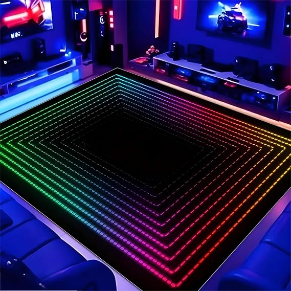Illusion Rug for Living Room,60x110cm, 3D Geometric Red Green Gradient Soft Rugs, Cool Abstract Play Rugs for Children and Teenagers Room Decoration, Machine Washable Play Mat for Entrance