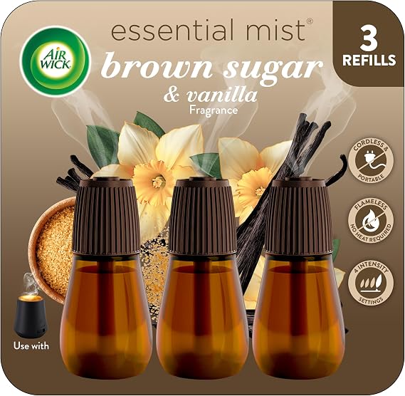 Air Wick Essential Mist Diffuser Oil Refill, Brown Sugar & Vanilla, 3Ct