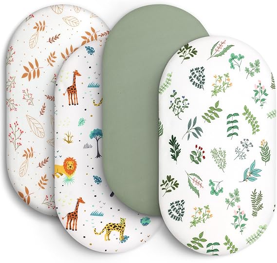 Baby Bassinet Sheets for Baby Boy Girls,4-Pack Fitted Bassinet Sheets Set Compatible with Halo Bassinest Swivel Sleeper,Baby Delight,Angelbliss,32"X16" (African Forests)