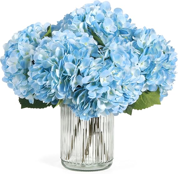 Auihiay 8PCS Blue Hydrangea Artificial Flowers Bouquets, Real Like Hydrangea with Stems and Leaves, Silk Hydrangea Flowers Bouquets for Living Room, Wedding Party Table Decor(13.8 x 7.9 inches)