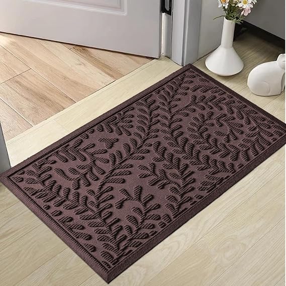 HIYARD Front Door Mat, Absorbent Dirt Trapping Welcome Door Mat Indoor Outdoor, Non Slip Entry Mat, Indoor Outdoor Door Mats, Fade Resistant, Low Profile Doormat for Entryway, 2917, Coffee