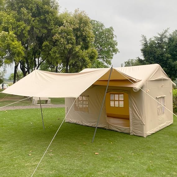 Inflatable Tent for Camping - 3-4 Person Outdoor Blow Up Tent with Canopy and Pump, Easy to Set Up for All Seasons