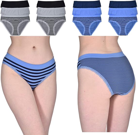 ELLE Women's Seamless Bikinis Panties with Lace - 12-Pack Premium Quality Nylon/Spandex