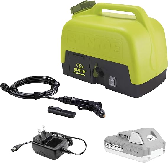 Sun Joe Cordless Electric Pressure Power Washer w/ 2.0Ah Battery, Charger & Adjustable Nozzle, 1.5 GPM, 90W Motor - Heavy-Duty Cleaning Machine for Patios, Decks, Sidewalks & Cars, IONMAX WA24C-LTE
