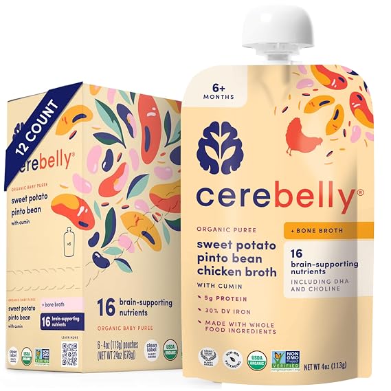 Cerebelly Organic Baby Food Pouches, Chicken Sweet Potato Bone Broth, 12ct