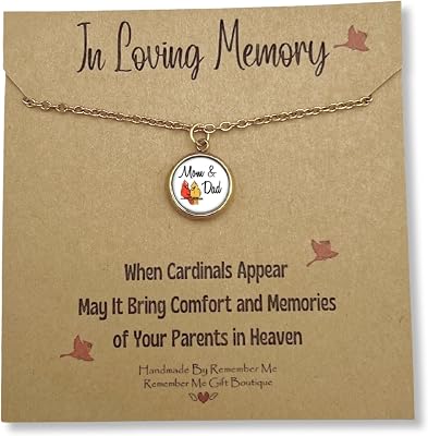 Cardinal Jewelry for Women, Remembrance Necklace for Parent Loss Gold, Memorial Gifts for Loss of Both Mother and Father, Loss of Mom and Dad Sympathy gifts, Handmade by Remember Me