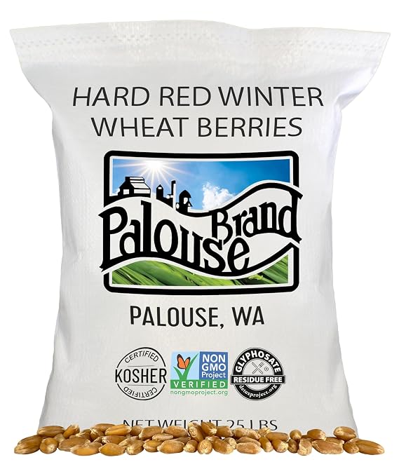 Palouse Brand Certified Glyphosate Residue Free Hard Red Winter Wheat Berries | 25 LBS Bag | Sproutable | Non-GMO Project Verified | Kosher
