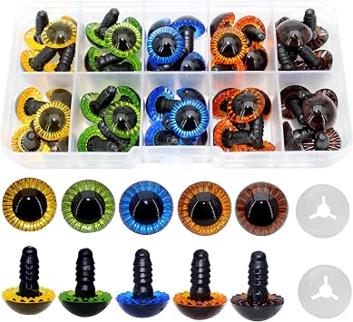 50Pcs 15mm 5Colors Plastic Safety Eyes Craft Eyes with Sturdy Washers for Crocheting Doll, Puppet, Plush Animal DIY Making