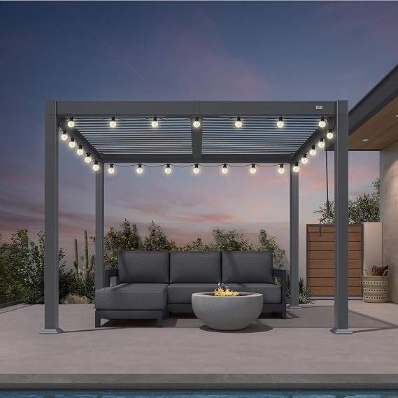PURPLE LEAF Louvered Pergola 8' x 10' Small Pergola w/Light, Thicker Posts