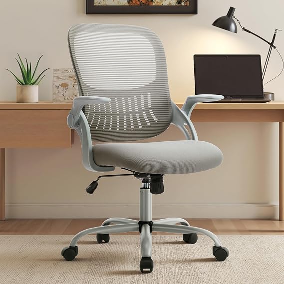 Sweetcrispy Home Office Chair, Mesh Office Chair, Lumbar Support, Grey
