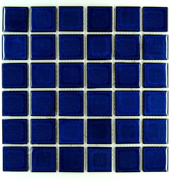 Premium Quality 2" x 2" Cobalt Blue Square Pattern Porcelain Mosaic Tile on Mesh on 12x12 Sheet, Designed in Italy (Pack of 5)