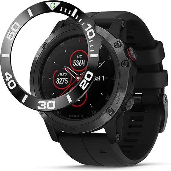 Stainless Steel Bezel Ring Compatiable with Garmin Fenix 5X Plus Bezel Ring Adhesive Cover Anti Scratch & Collision Protector for Garmin Watch Accessory (Black- Not Fit Fenix 5 / 5X)