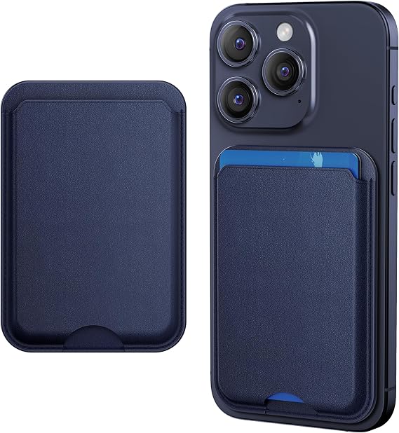 Phone Card Holder, Phone Wallet Stick On,Credit Card Holder,RFID Blocking, Vegan Leather Phone Case for iPhone 15/14/13/12 (Blue)