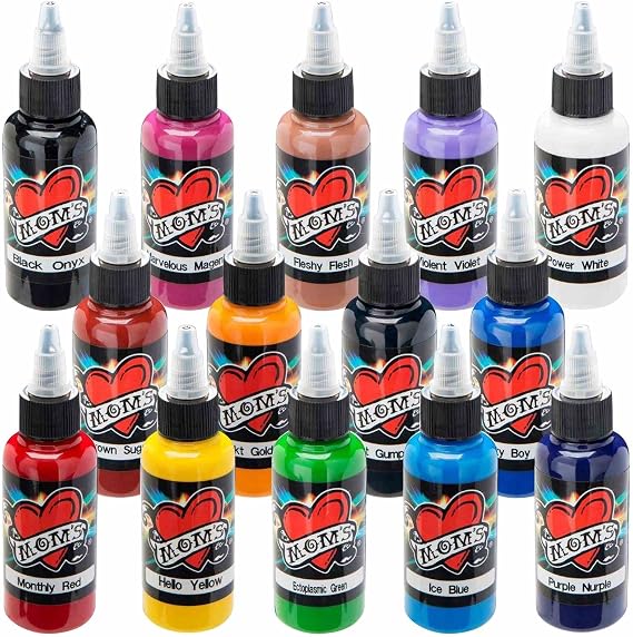 MOM'S Tattoo Ink - 14 Bottle Color Kit #1 - Half Oz.