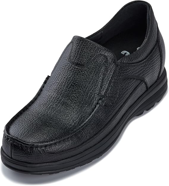 CALTO Men's Invisible Height Increasing Elevator Shoes - Black Premium Leather Slip-on Lightweight Casual Loafers - 3 Inches Taller - G1825 - Size 6 D(M) US