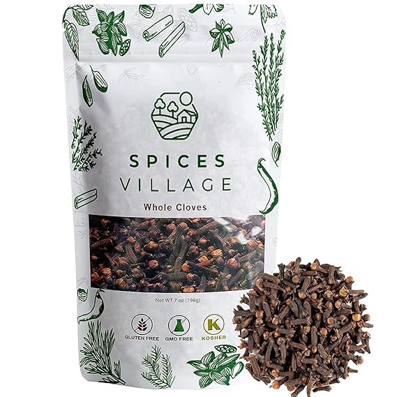 Spices Village Cloves Whole, Dried Clove Buds, 7 Ounces, Kosher, Non GMO | Clavos de Olor, Gluten Free, Non GMO, Whole Seeds Great for Food, Tea, Potpourri, KETO Friendly, Resealable Bulk Bag