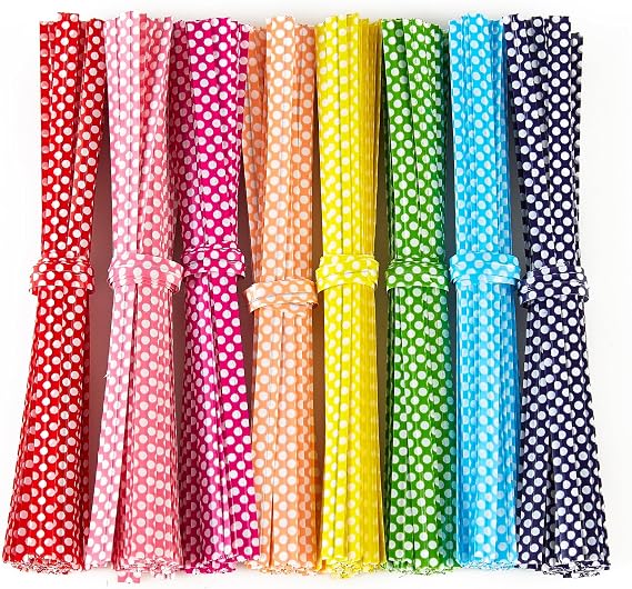 TangYinRD 100 PCS 4" Polka-Dotted Bag Twist Ties,Mixed 8 Colors Plastic Twist Ties Bread Bags Ties for Candy Cookies Gift Bags and Decoration