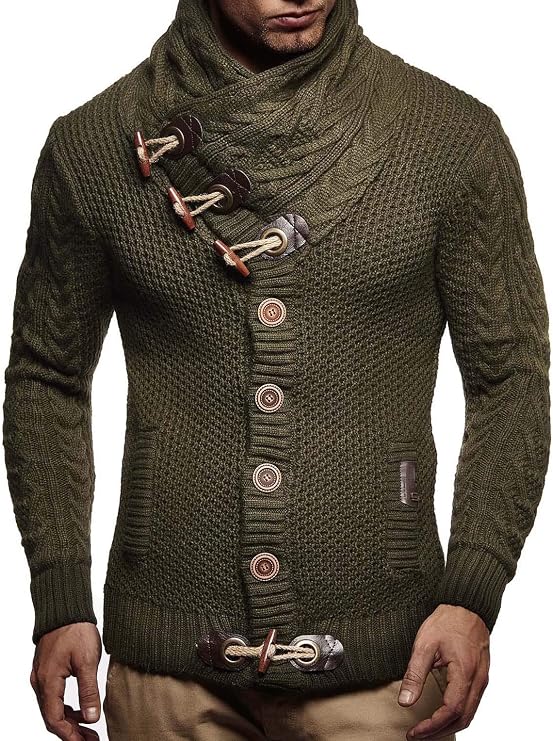 Leif Nelson Mens Heavy Knit Cardigan with Shawl Collar and Toggle Buttons Winter Sweater Jacket