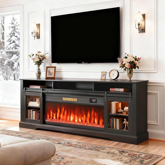 HOMCOM Fireplace TV Stand for TVs Up to 80 Inches, TV Console, Gray