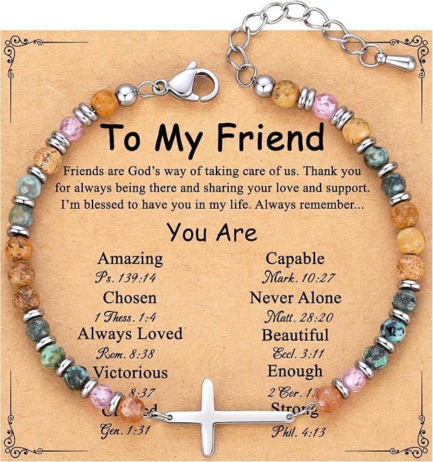 TONY & SANDY Christian Cross Bracelet for Women, Birthday Christmas Stocking Stuffers for Teens Kids Girls, Confirmation Baptism Gifts, Unique Gift for Friends Daughter Sister in Christ