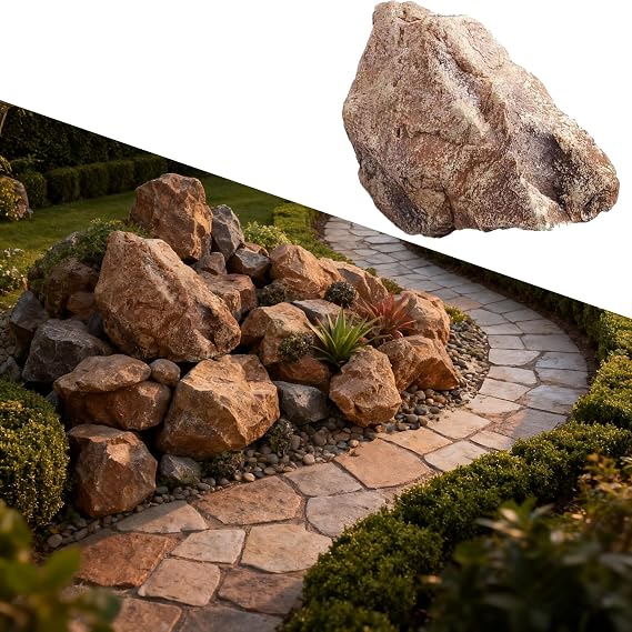 New Artificial Fake Boulder, Realistic Natural Pattern Fake boulders Fake Rock, Faux Landscape Rock Outdoor Artificial Rocks for Landscaping Yard Garden Decoration (35x27x22cm/13.8x10.6x8.7in)